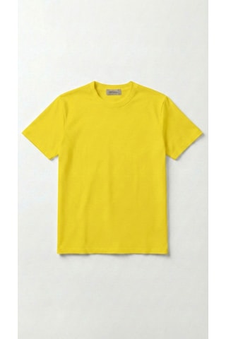 Unisex Düz Renk Bisiklet Yaka Basic Tişört Sari