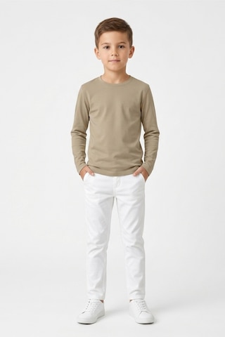 Kiagu Erkek Çocuk Uzun Kollu Basic Düz Tişört %100 Pamuk Bisiklet Yaka T-shirt 2-13 Yaş Bej