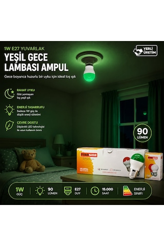 10 Adet 1w E27 Yeşil Yuvarlak Gece Lambası Led Ampul Eamp-075