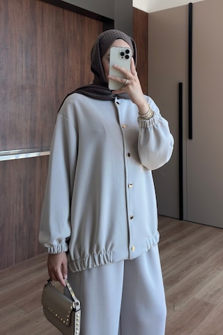 Balenbi Kadın Cupra Modal Bomber Ceketli Bol Paça Pantolonlu Tesettür Takım 3843 - Premium Seri Bej