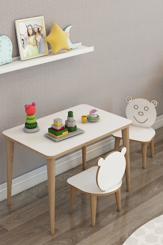 Moniev Wini Çocuk Oyun Etkinlik Çalışma Masası Sandalyeli 45x69 Beyaz