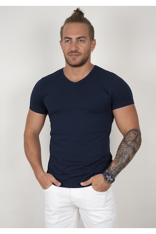 Deepsea Lacivert V Yaka Slim Fit Erkek Tişört 1801165 Lacivert