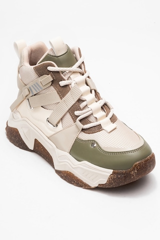 Clara Bej Yeşil Fermuarlı Ve Bağcıklı Kadın Spor Bot Bej - Yeşil