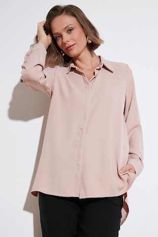 Lela Regular Fit Önü Kısa Arkası Uzun Düz Bayan Gömlek 611Go020 Vizon