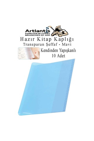 Hazır Kitap Kaplığı Şeffaf Buzlu Mavi 10 Adet 1 Paket Cırtlı Ayarlanabilir Kendinde Yapışkanlı Kaplık Okul Sınıf Mavi