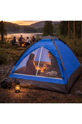 3 Kişilik Manuel Kamp Çadırı Düz Kapılı Outdoor Aile, Doğa, Piknik Ve Kamp Çadırı 200x150x110 Cm Çok Renkli