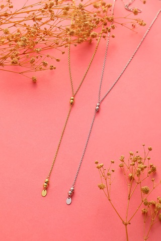 925 Ayar Gümüş Yuvarlak Dorika Toplu Y Kolye Altın