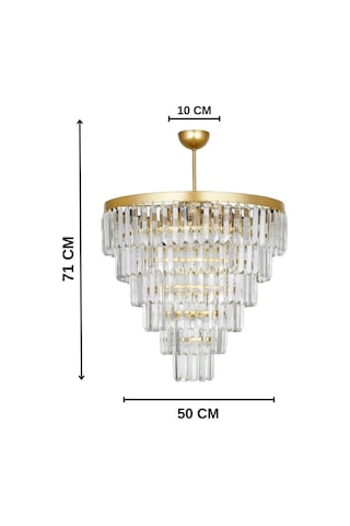 Nilsa Gold 50x50 Cm'lik Kristal Taşlı Lüks Avize - Yatak Odası - Salon - Mutfak - Hol Altın