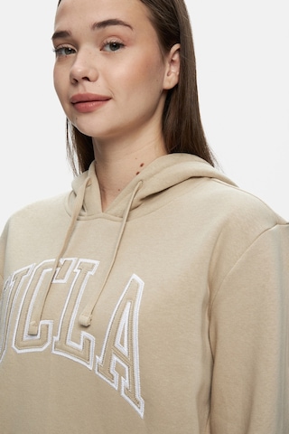 Ucla Rıley Koyu Bej Kapüşonlu Nakışlı Standard Fit Kadın Sweatshirt Koyu Bej