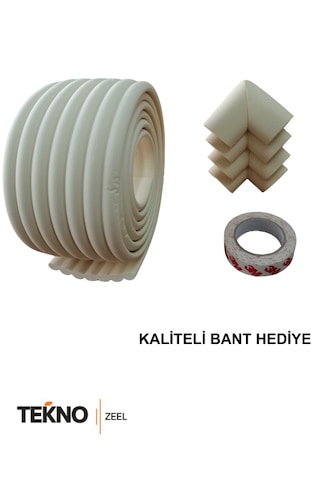 Teknozeel Kauçuk Krem Renk Geniş Kenar Ve 4 Adet Köşe Koruyucu 2 Metre Bebek Çocuk Masa Kenar Koruma