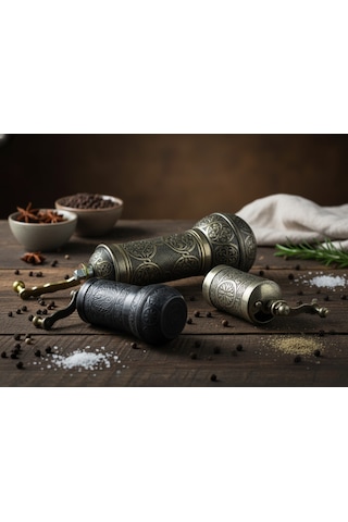 Zamak Metal Kalay Renk 3 Lü Set Karabiber,kahve,çörek Otu El Değirmeni Öğütücü Grinder Koyu Gri