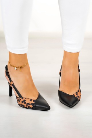 Erkan Saçmacı Sacha Siyah Leopar Arkası Açık İnce Topuklu Ayakkabı Leopar - Siyah