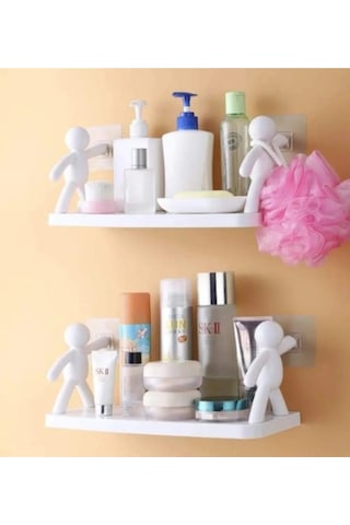 Baysa Siyah Rambo Süper Yapışkanlı Raf Banyo Ve Mutfak Raf 14x34cm Beyaz