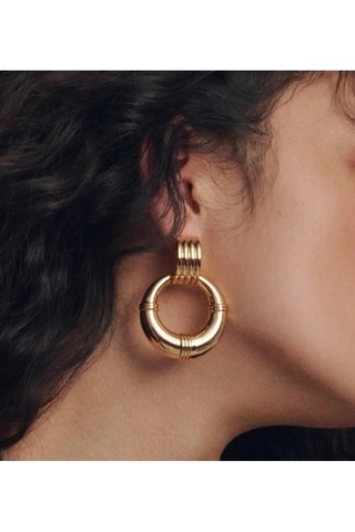 Kabartmalı Desen Gold Renk Halka Küpe Altın
