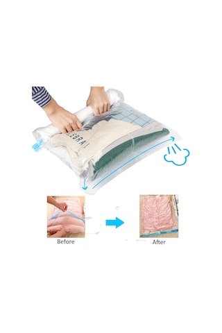 15 Paket Yeniden Kullanılabilir Roll Up Sıkıştırma Torbaları, 35x50,40x60cm+50x70cm Seyahat İçin Vakum Saklama To