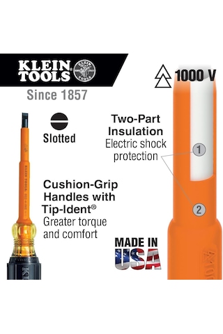 3/18 Cabinet Tip, 20cm Shank, Insulated - Ins Screwdriver, Slot