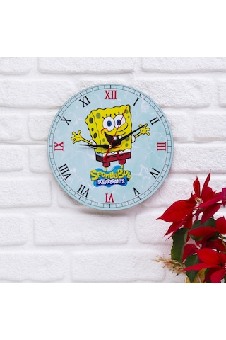 Deep Craft Dekoratif Ahşap Duvar Saati Salon,çocuk Odası Saati - Spongebob Sarı
