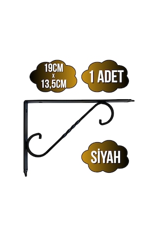 Raf Altı Ferforje Demir Tutucu L Raf Demiri Duvar Sabitleyici Metal Siyah 1 Adet 19cm X 13.5cm Siyah