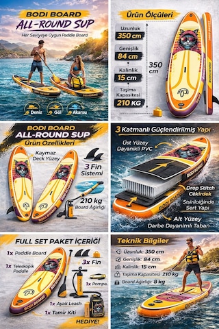 Paddle Board Sup Bodi Cyber Cat Şişme Stand 350x84x15cm Full Set