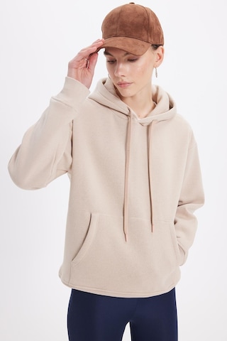 Tudors Kadın Oversize Geniş Kesim Pamuklu Yumuşak Dokulu İçi Polarlı Basic Bej Kapüşonlu Sweatshirt-42080 Bej
