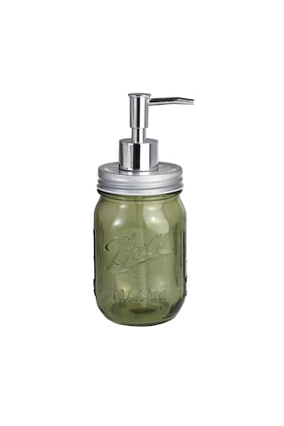 Cam Sıvı Sabunluk,çiçek Desenli Koyu Yeşil 8x8x10cm 420ml