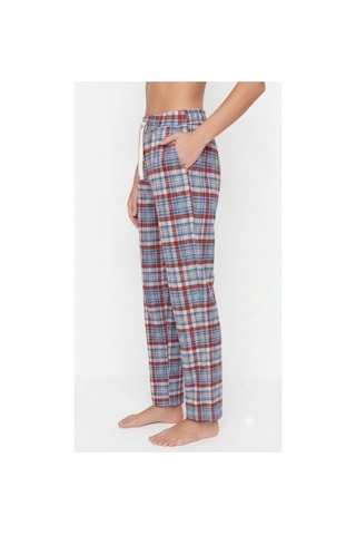 Yasar Underwear Kadın Pijama Altı %100 Pamuklu Ekose Desenli Cepli Ve Bağcıklı Mavi,bordo Mavi,bordo