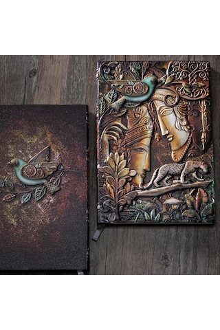 Hediyelik Renkli Deri Defter Uzun Yüz Kabartmalı