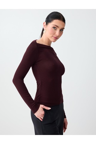 Jimmy Key Jimmy Key Bordo Kayık Yaka Uzun Kollu Örme Bluz 6sw035570562