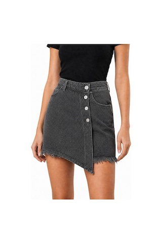 J&kstores Asimetrik Kesim Jean Denim Şort Etek Gri