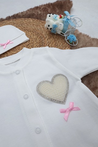 Sema Baby Pamuklu Bebek Tulum Seti 6-9 Ay - Love Beyaz