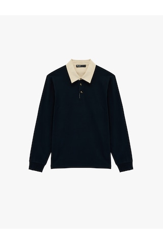 Koton Regular Fit Uzun Kollu Pamuklu Renk Kontrastlı Düğmeli Polo Yaka Sweatshirt Lacivert 6sam70048mk Lacivert