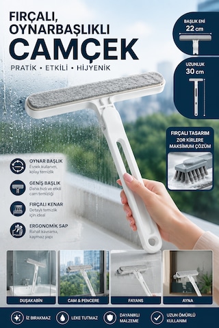 Çok Fonksiyonlu Süngerli Ve Fırçalı Pratik Oynarbaşlıklı Cam Sileceği Beyaz