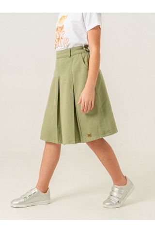Kız Çocuk Gabardin Pileli Keten Etek 2958 Yeşil