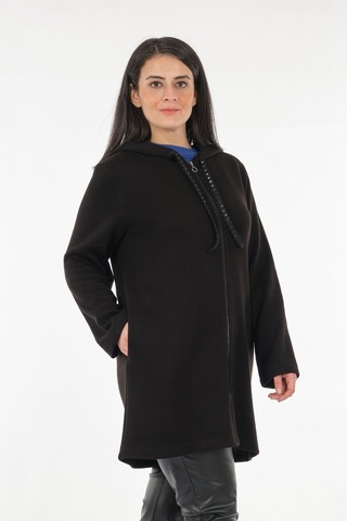 Tolga Saraçoğlu Oversize Kapüşonlu Midi Kadın Ceket - Günlük & Rahat Siyah