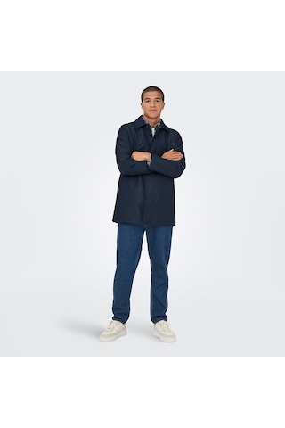 Only&sons Hall Coat Erkek Lacivert Klasik Yaka Kaban Lacivert
