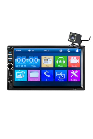 7 İnç Double Din Dokunmatik Ekranlı Bluetooth / Mirror Link / Usb / Fm Destekli Oto Multimedya Teyp Arka Kamera 7"