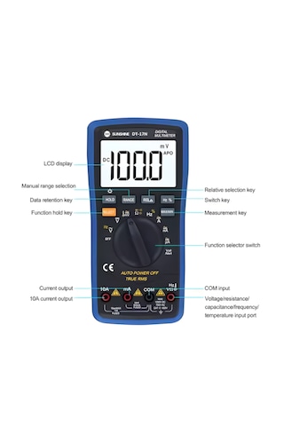 Dt-17n True Rms Otomatik Dijital Multimetre 1000v/10a, Sıcaklık Ölçümlü, Elektronik Ve Telefon Tamiri İçin