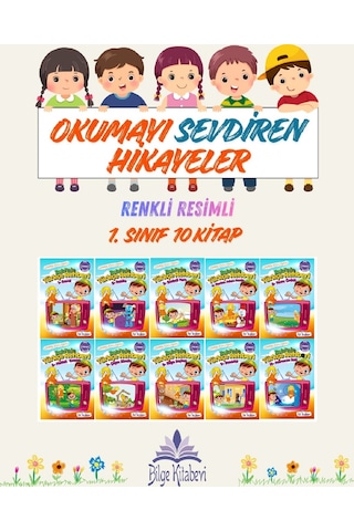 1. Sınıf Okumayı Sevdiren Renkli Resimli Hikayeler 5 - 10 Kitap