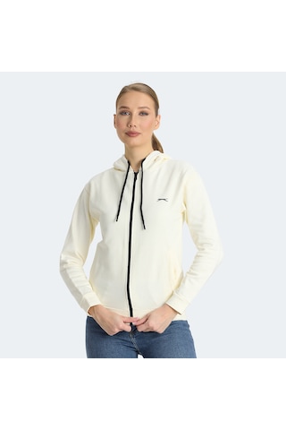 Slazenger KINET Kadın Fermuarlı Kapüşonlu Cepli Ekru Sweatshirt