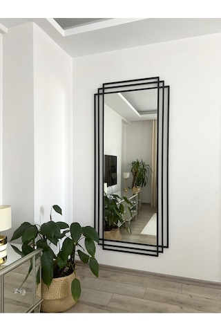 Effe Siyah Metal Çerçeveli 180x80 Cm Dekoratif Ayna 180x80cm-3-lü-siyah