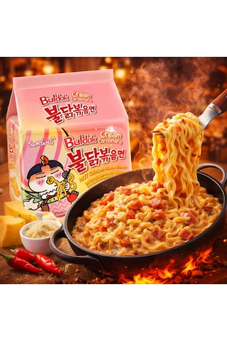 Buldak Cream Carbonara Hot Chicken Flavor Kore Noodle Helal 140g 5 Adet