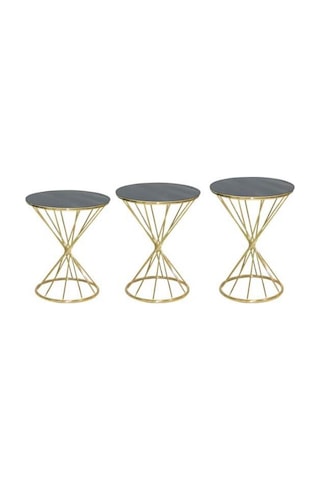 Zigon Sehpa BRC RİVOLİ Model 3'lü 1050 Siyah Cam tabla Gold Parlak Pirinç Ayak El Yapım