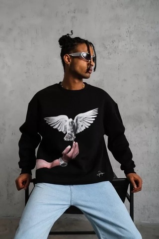 Vexor Erkek Güvercin Baskılı Sweatshirt - Siyah