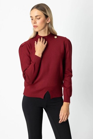 On Fashion Kadın Düğmeli Omuz Detaylı Bordo Kazak 65331 Bordo