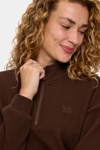 UCLA Ruelle Koyu Kahve Yarım Fermuarlı Nakışlı Pamuklu Loose Fit Kadın Pike Sweatshirt Koyu Kahverengi