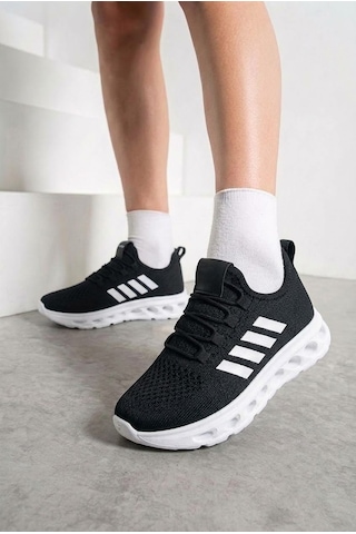 Nstil Unisex Spor Ayakkabı Şeritli Bağcıksız Hava Alan Ultra Rahat Hafif Taban Sneaker 125 SİYAH-BEYAZ