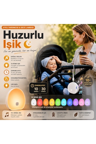 Coofbe Beyaz Gürültü Cihazı Bebek Uyku Arkadaşı Gece Lambası Kolik Sesi 10 Doğal Ses Uyku Yardımcısı
