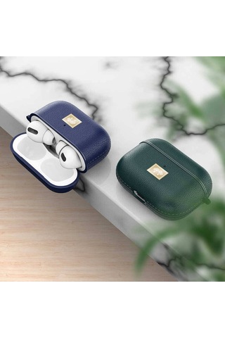 Airpods Pro 2 Uyumlu Deri Görünümlü Askı Aparatlı Wlons Kılıf Lacivert