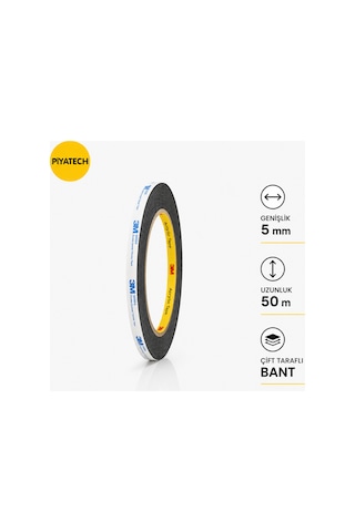 3m Scotch Çift Taraflı Bant 5mm X 50 Metre Güçlü Yapıştırıcı Siyah Akrilik Bant