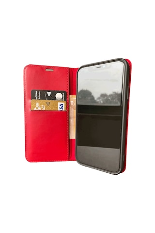 Tecno Spark 8c Cüzdanlı Kapaklı Kılıf Kartlıklı Standlı Kopçalı Kırmızı